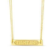 USC Trojans Gold Plated Fight On Rectangular Bar Necklace with Double Link Chain